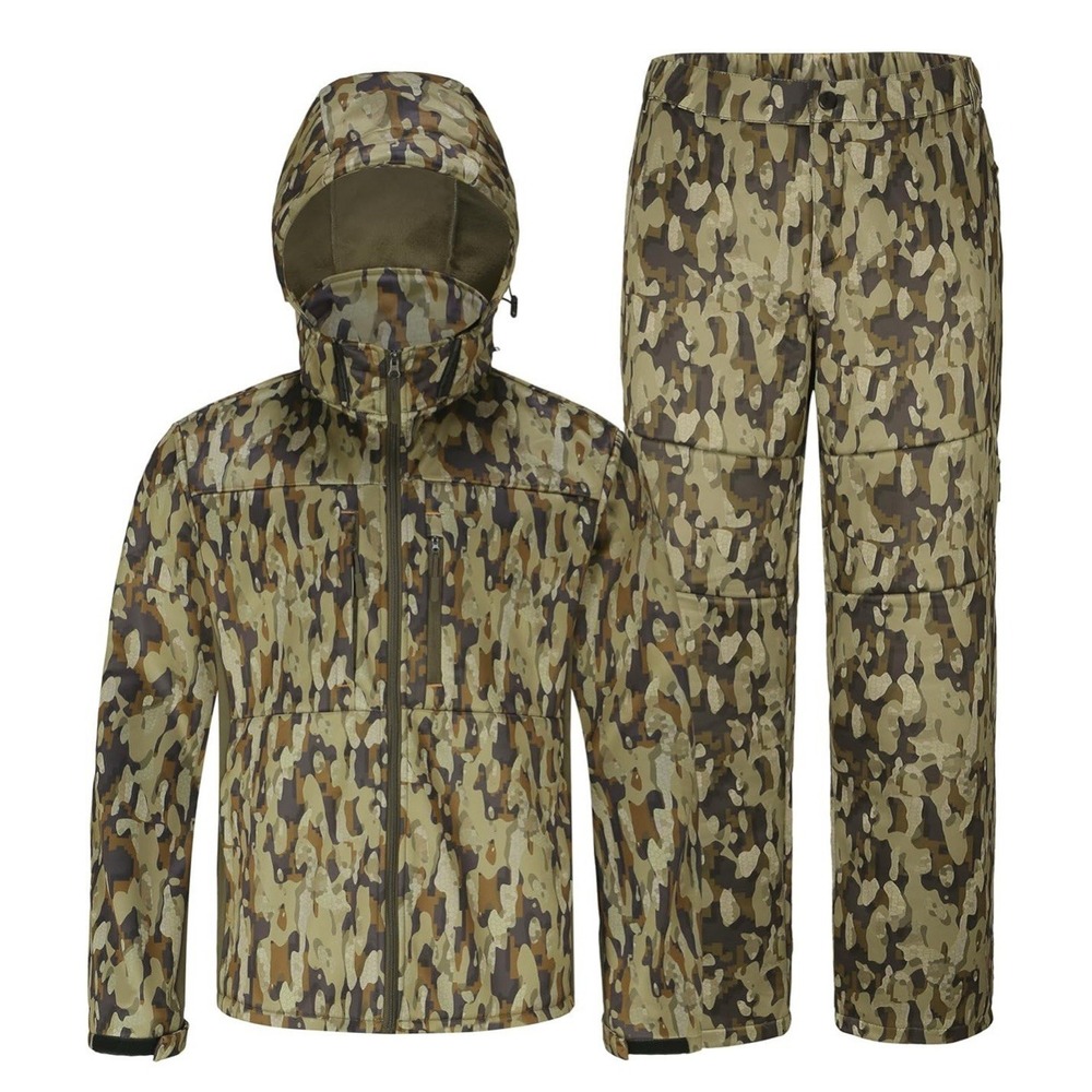 Water Resistant Silent Hunting Jacket & Pants Set, Fleece Lined, Safety Strap